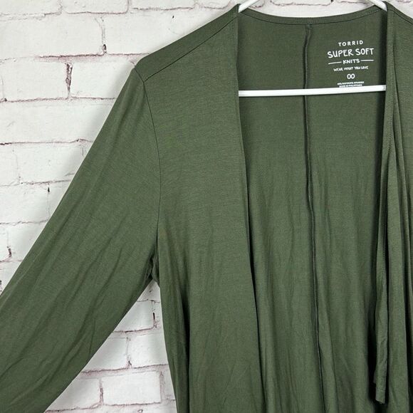 Torrid Sweater Womens 00 Cardigan Super Soft Knits Stretch Drape Olive Green - Picture 2 of 11